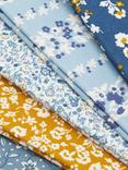 Liberty Fabric Denim Floral Lasenby Cotton Fat Quarters Squares, Blue, Pack of 5