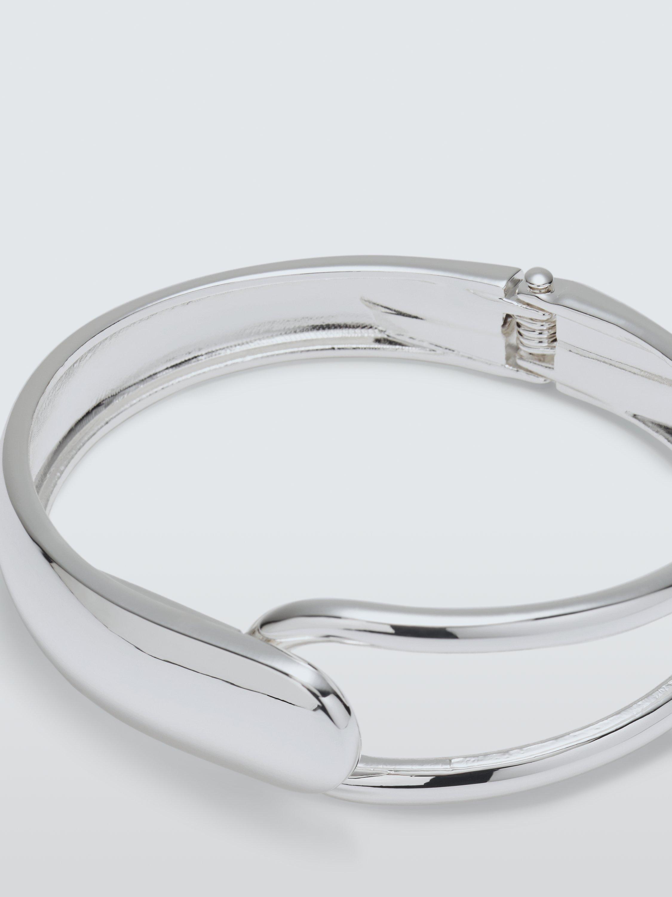 Product image 3 of 4, which shows John Lewis Hollow And Domed Overlapping Highly Polished Hinged Bracelet, Silver