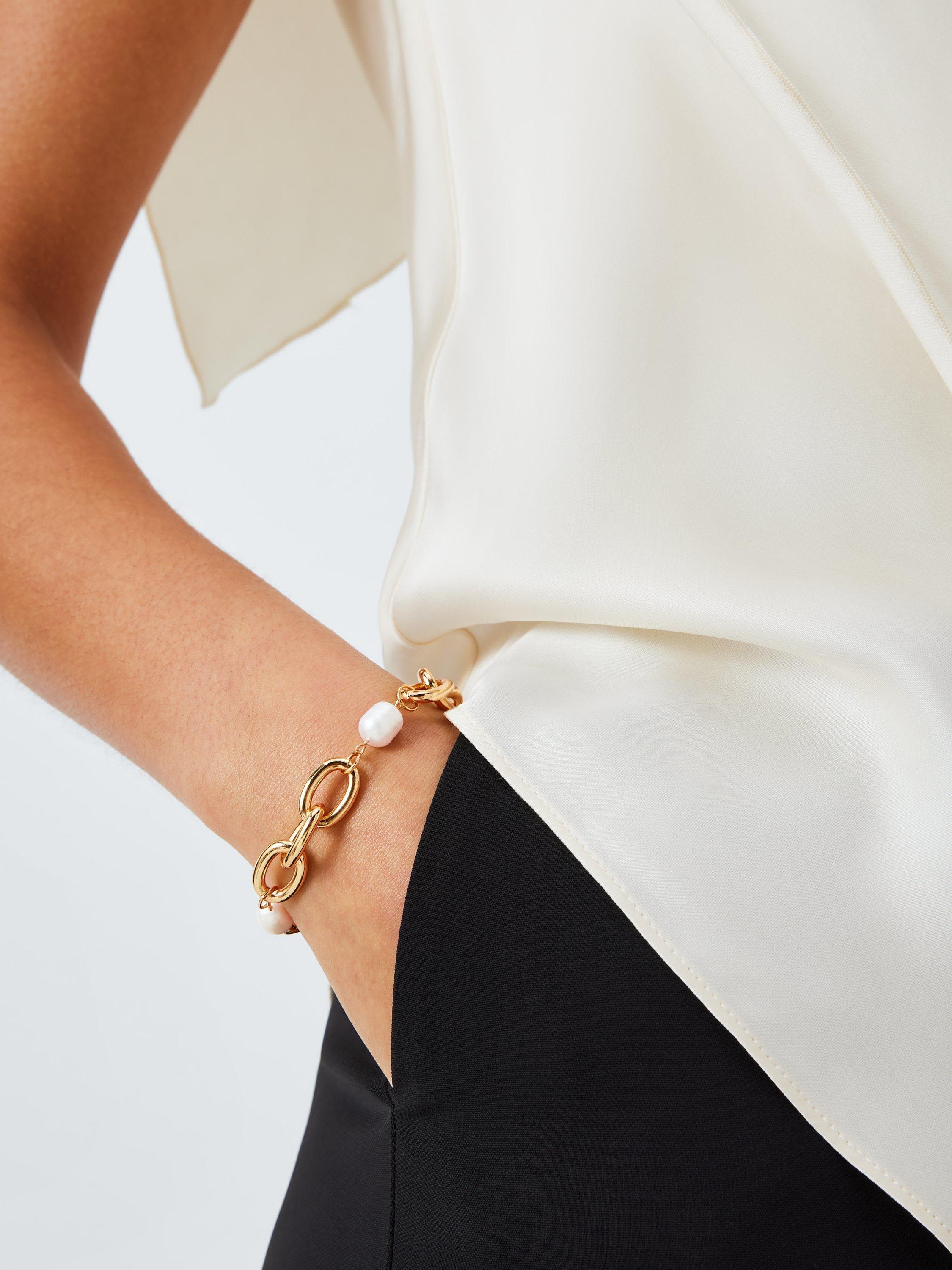 Product image 2 of 4, which shows John Lewis Pearl Link Bracelet, Gold