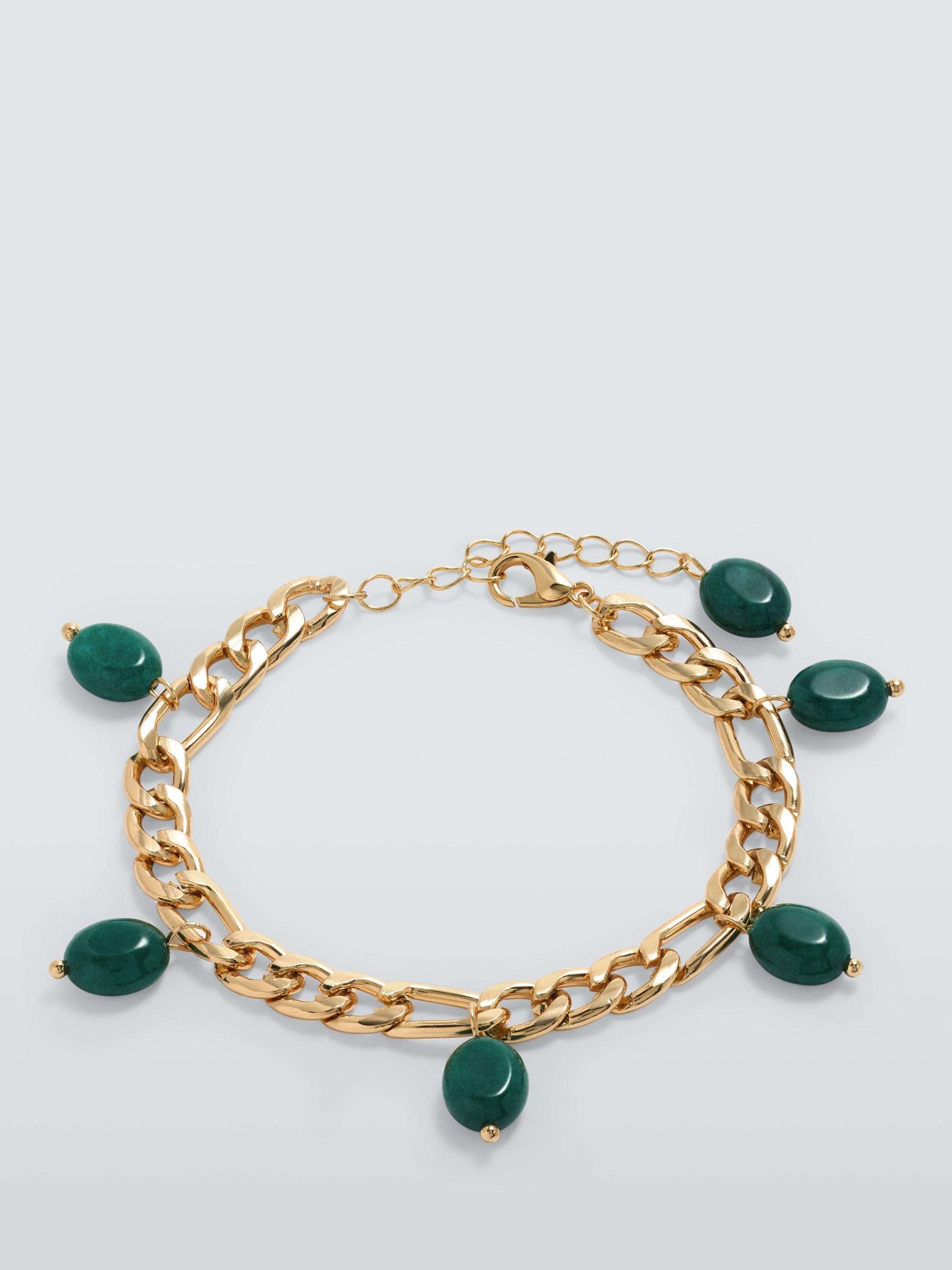 John Lewis Stone Drops Link Chain Bracelet, Gold/Green