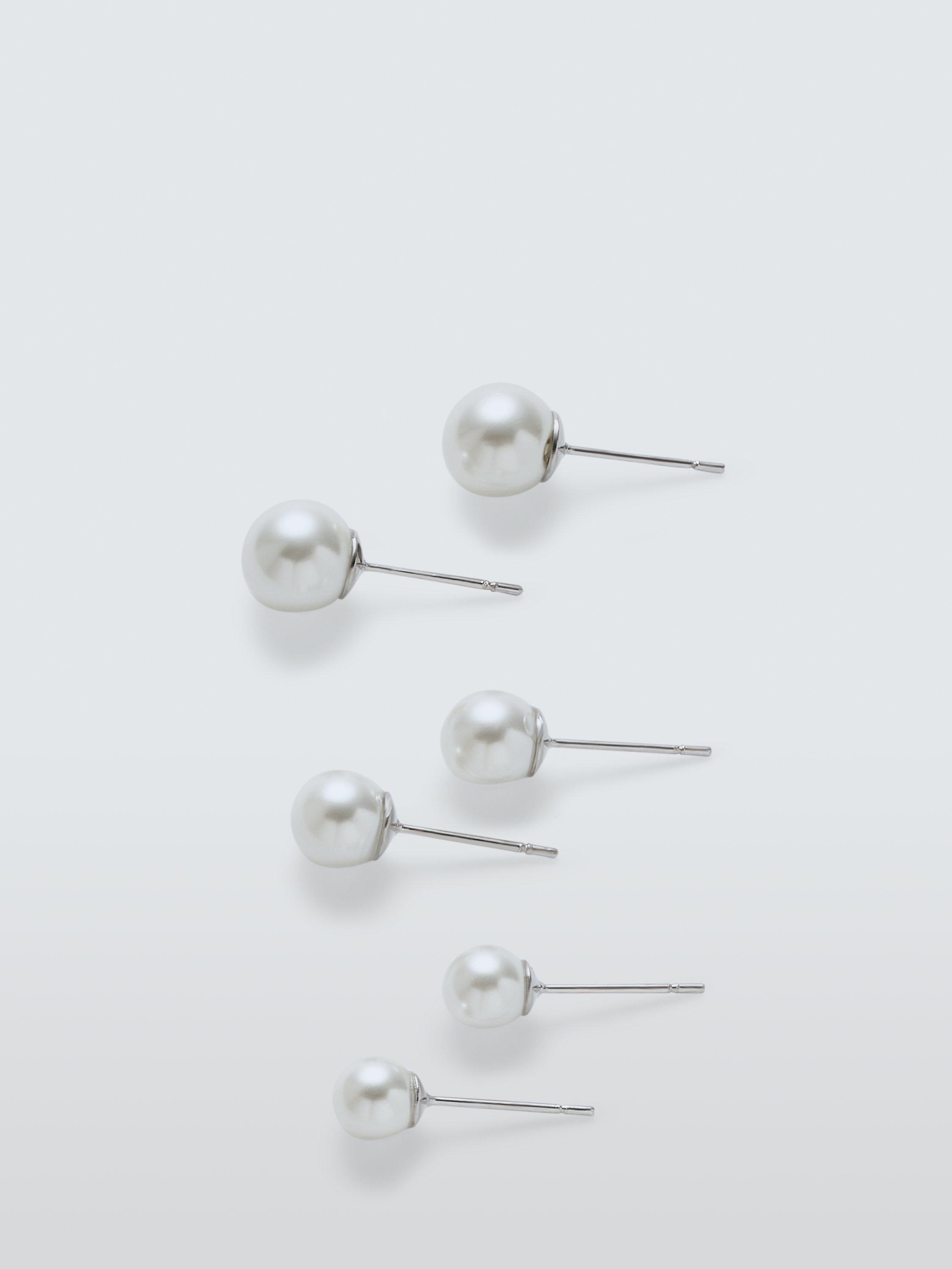 Product image 1 of 4, which shows John Lewis Faux Pearl Stud Earrings, Pack of 3
