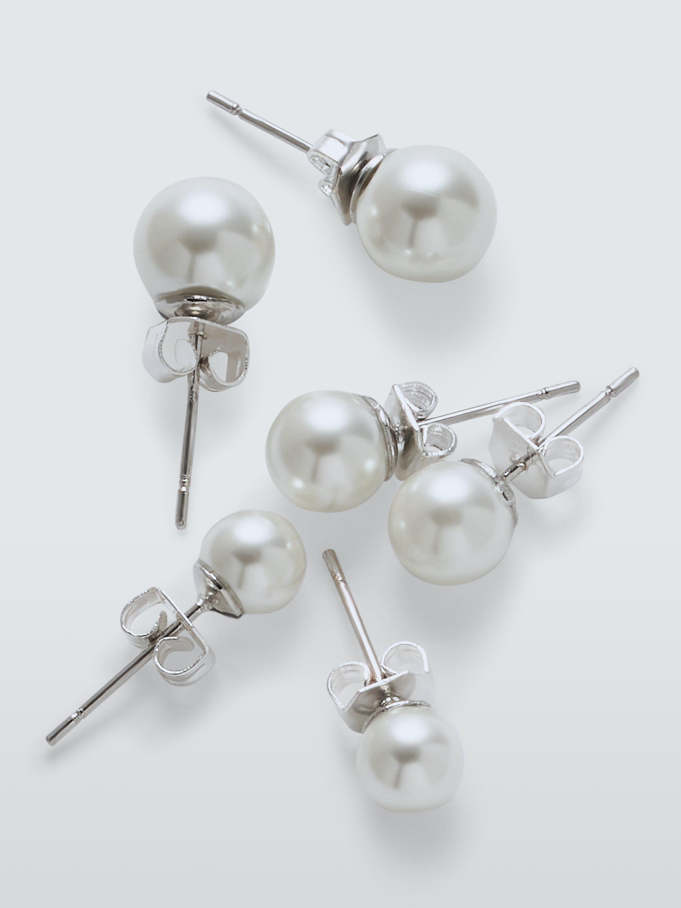 Product image 3 of 4, which shows John Lewis Faux Pearl Stud Earrings, Pack of 3