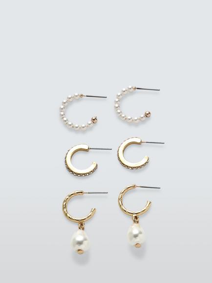 John Lewis Hoop Earrings Trio Set, Gold, Gold