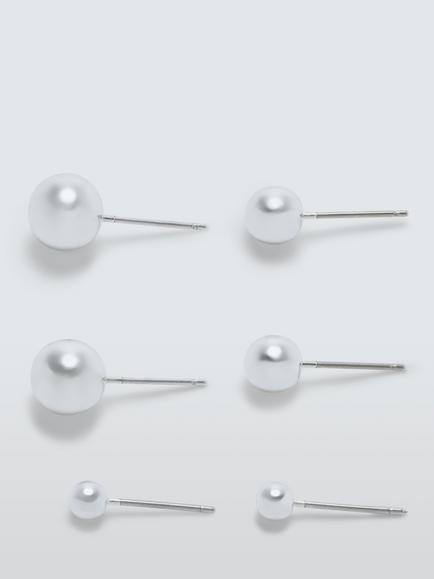 John Lewis Graduated Stud Earrings, Pack of 3, Silver