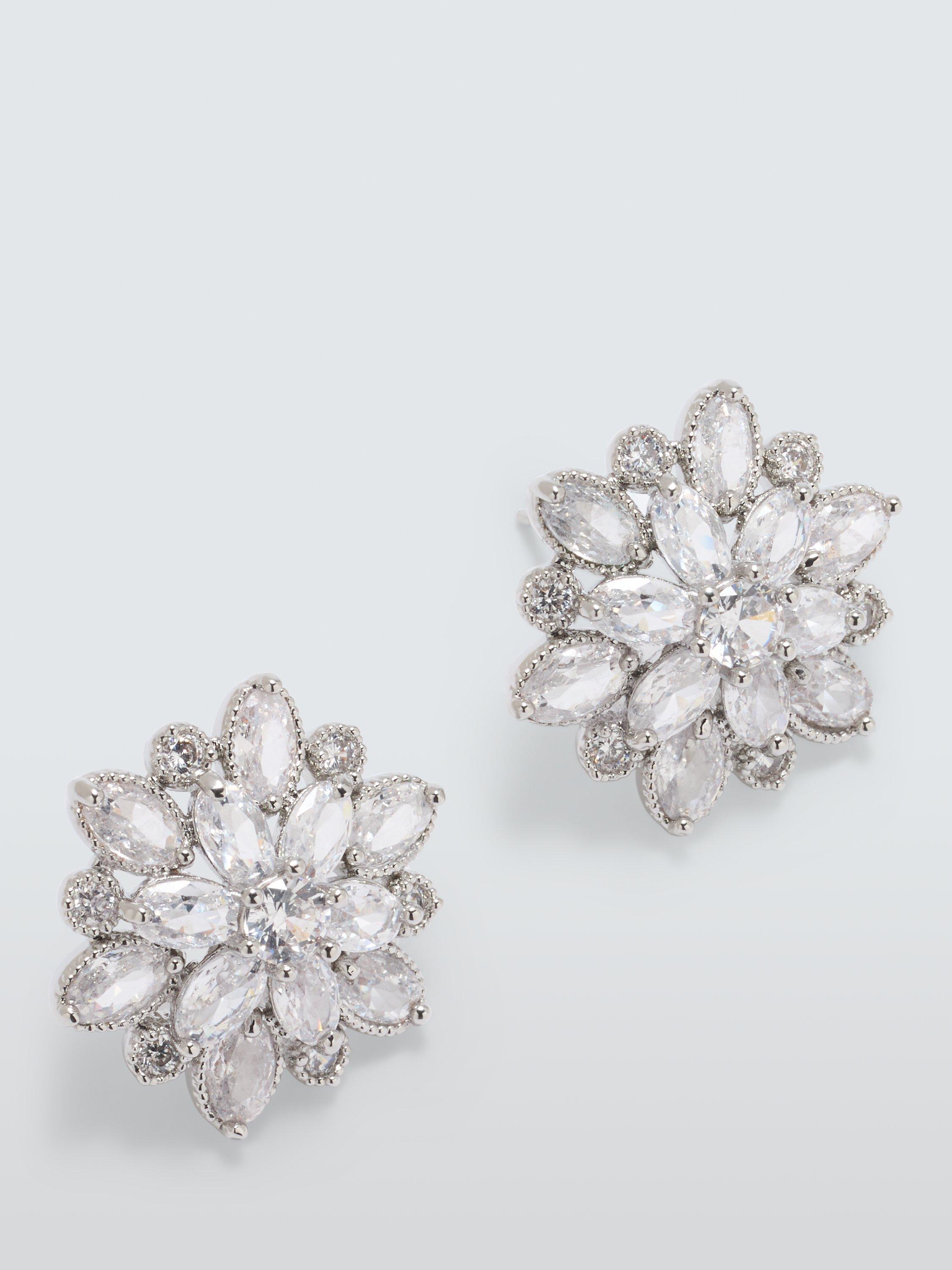 Product image 1 of 4, which shows John Lewis Cubic Zirconia Flower Stud Earrings, Silver