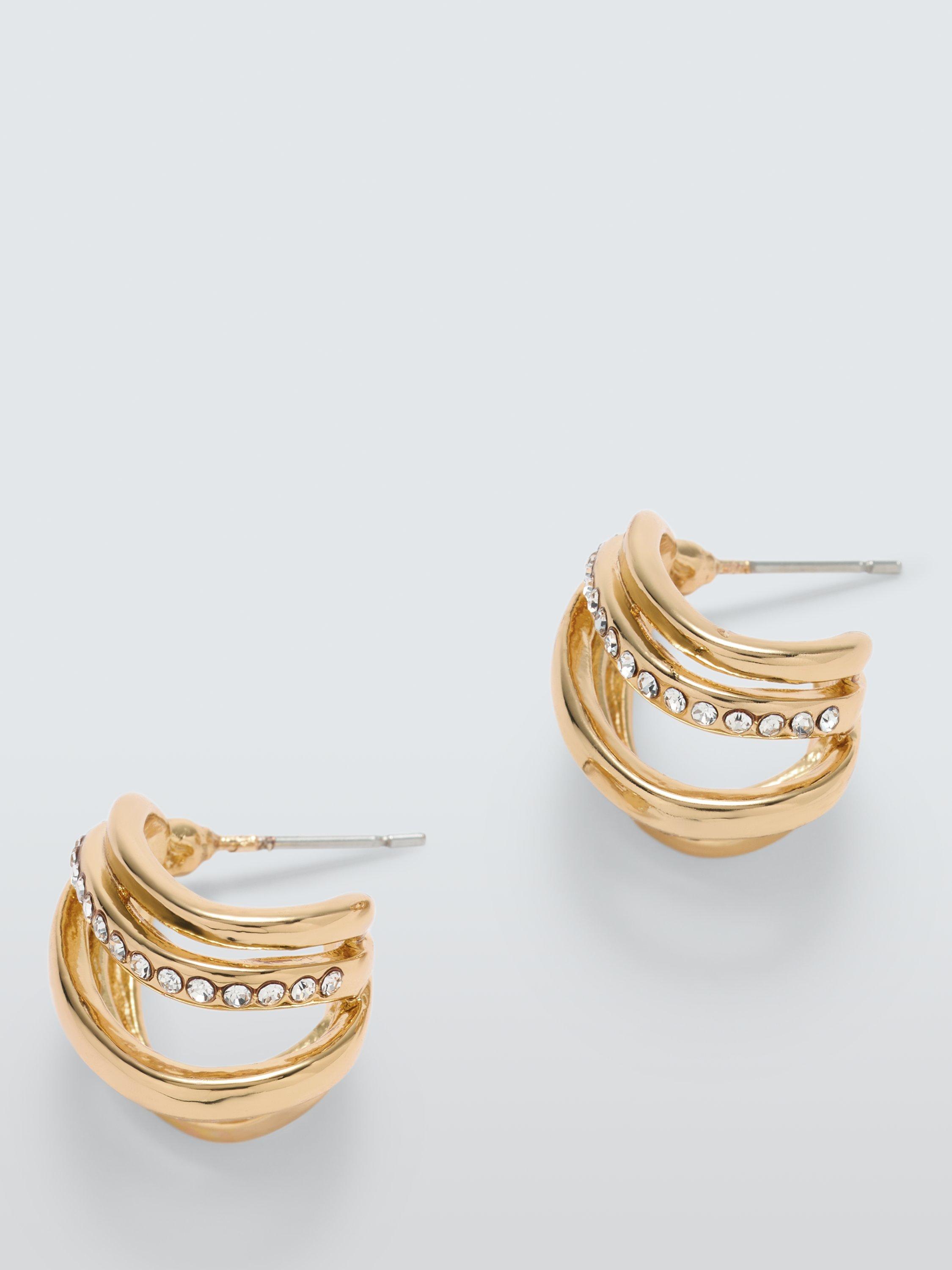 John Lewis Diamante Multi Demi Hoop Earrings, Gold