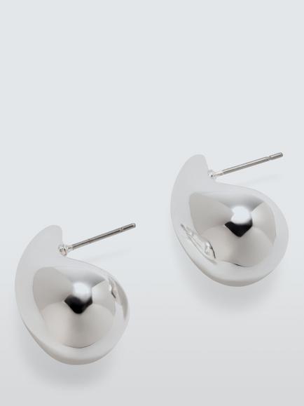 John Lewis Domed Teardrop Stud Earrings, Silver