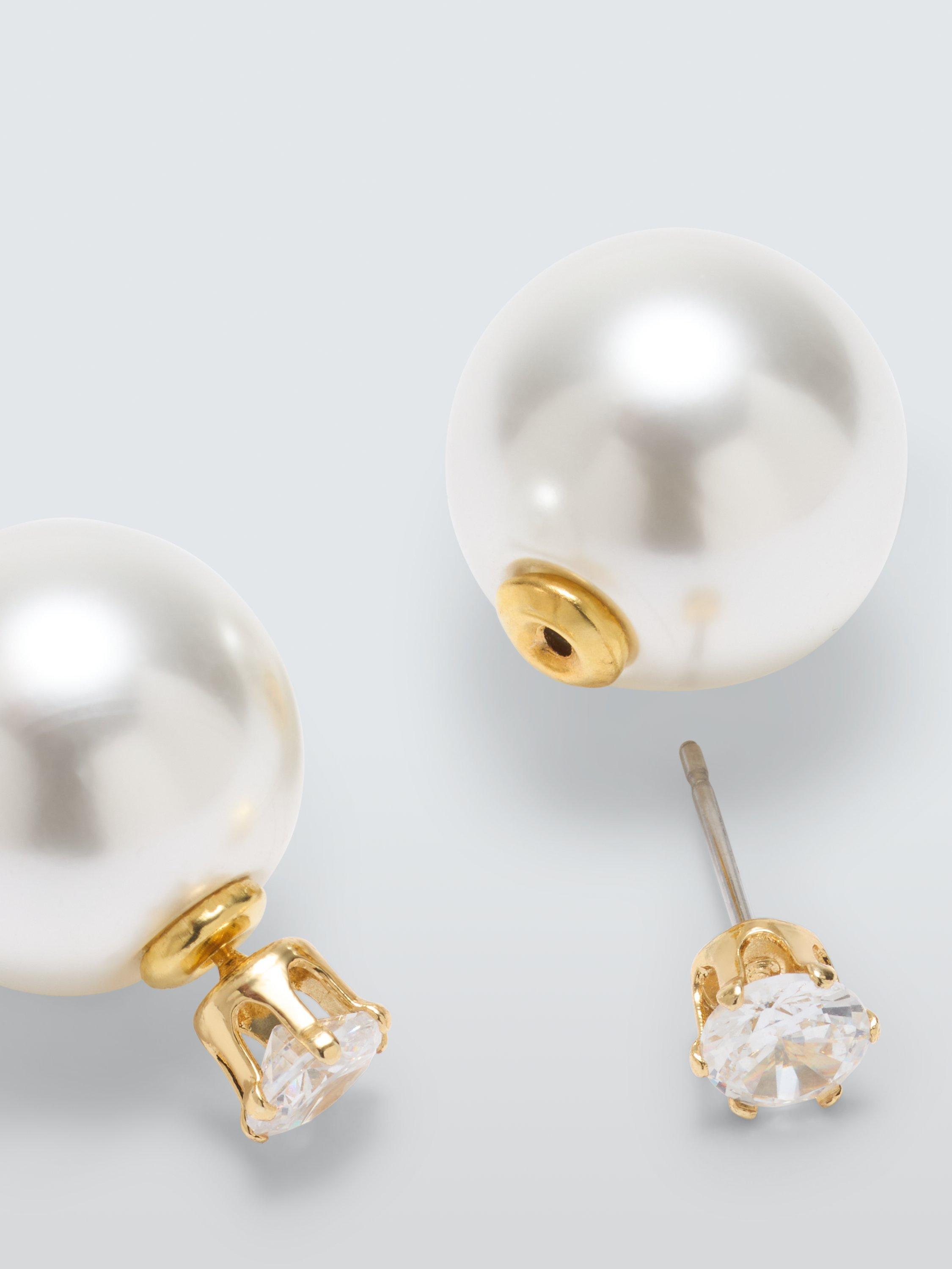 Product image 3 of 4, which shows John Lewis Faux Pearl and Cubic Zirconia Double Sided Stud Earrings, Gold/White