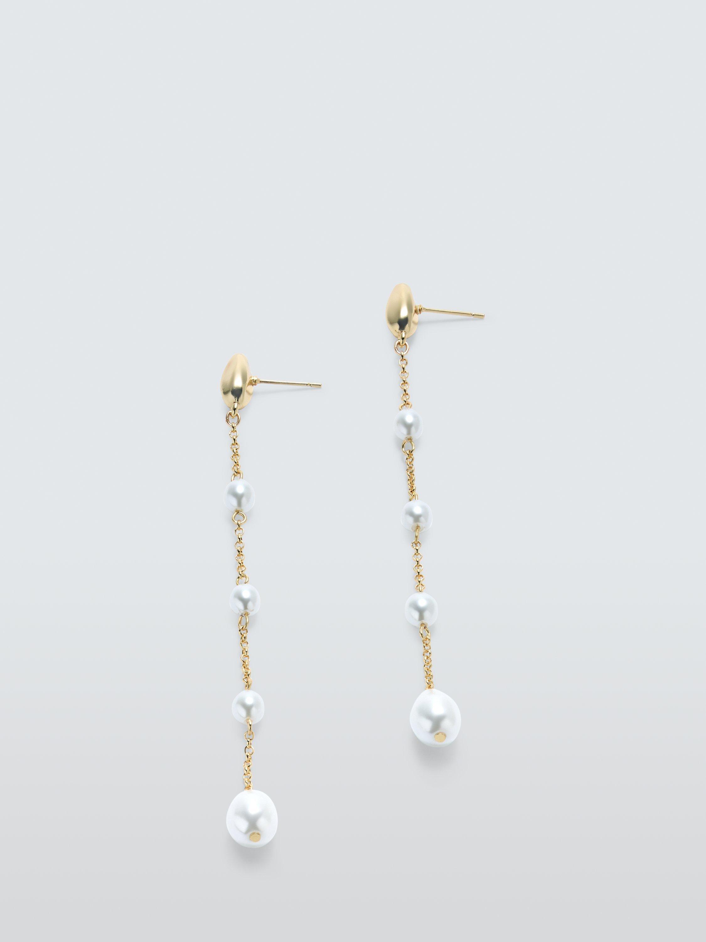 John Lewis Faux Pearl & Chain Long Drop Earrings, Gold/White