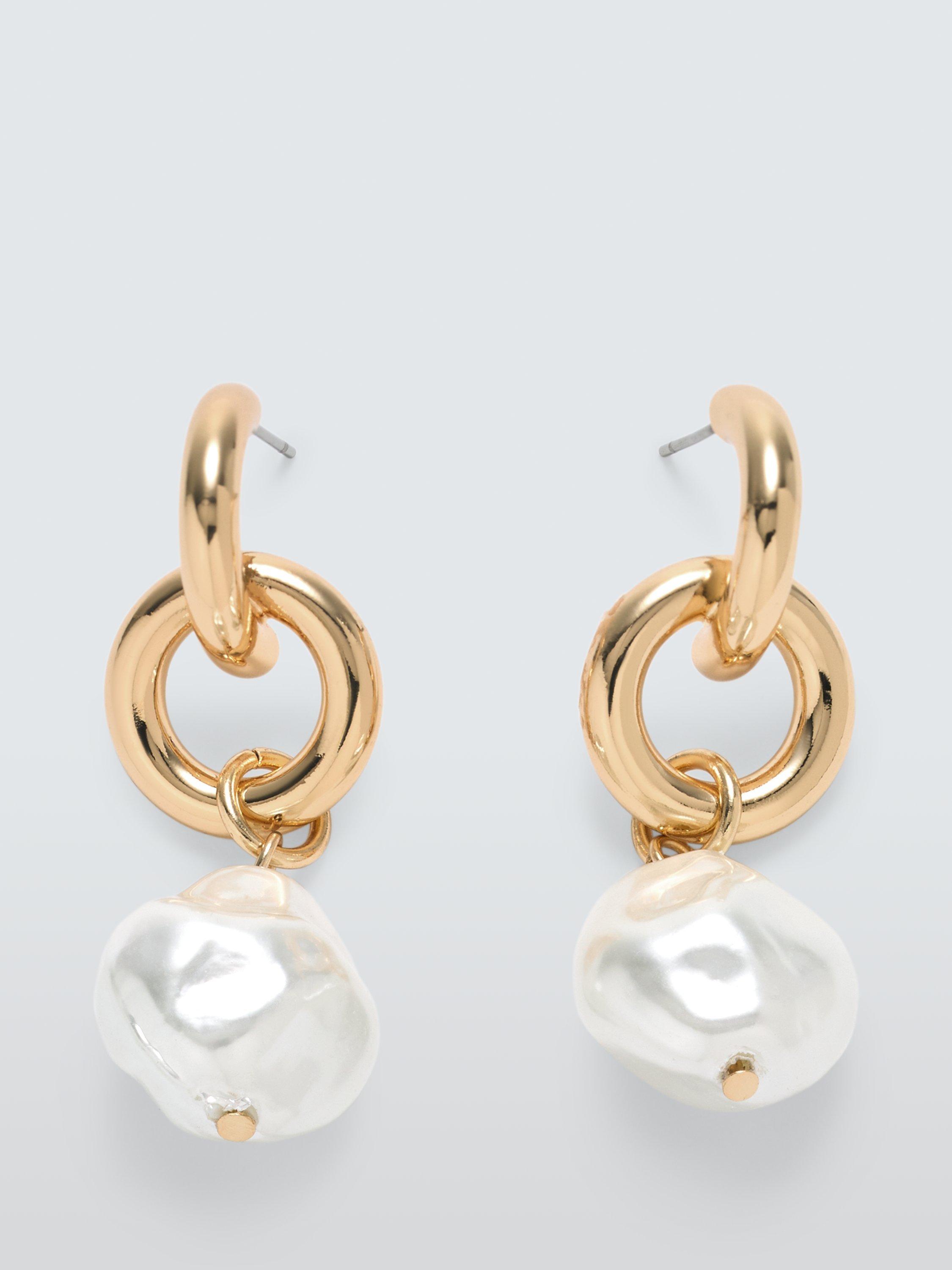 John Lewis Faux Pearl Drop Earrings, Gold/White