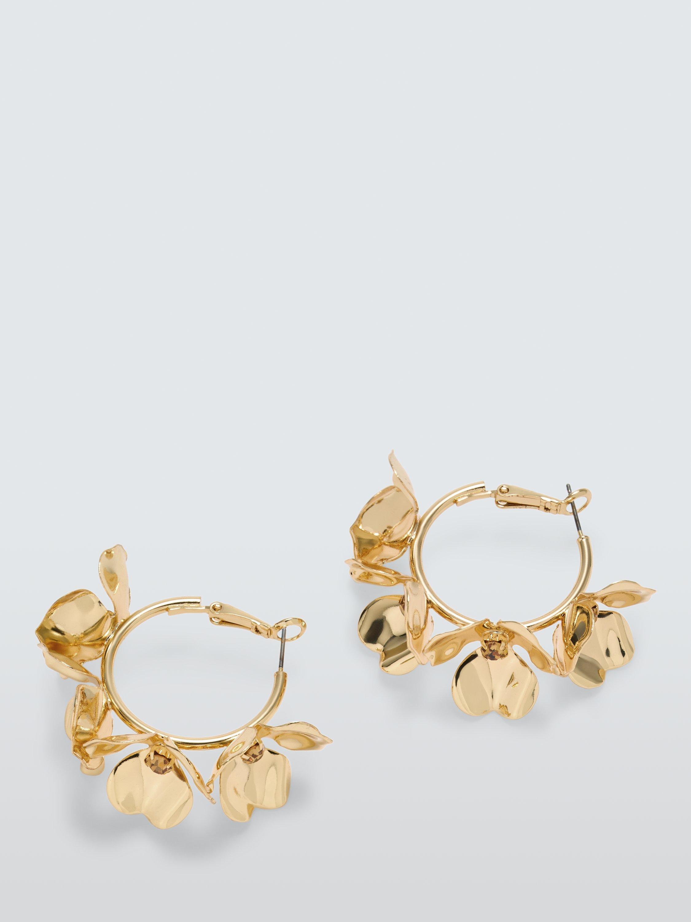 Product image 1 of 4, which shows John Lewis Polished Flower Cluster Hoop Earrings, Gold