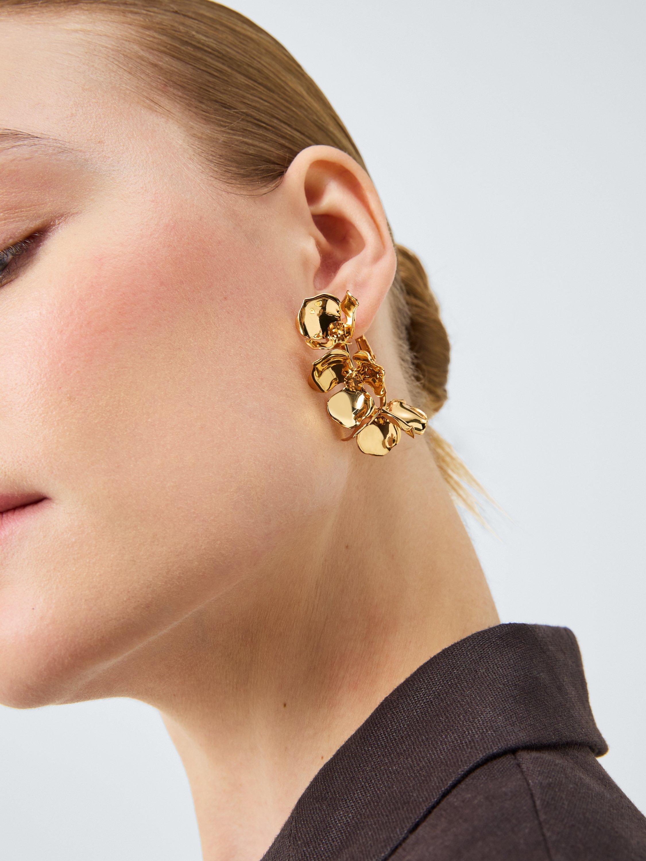 Product image 2 of 4, which shows John Lewis Polished Flower Cluster Hoop Earrings, Gold