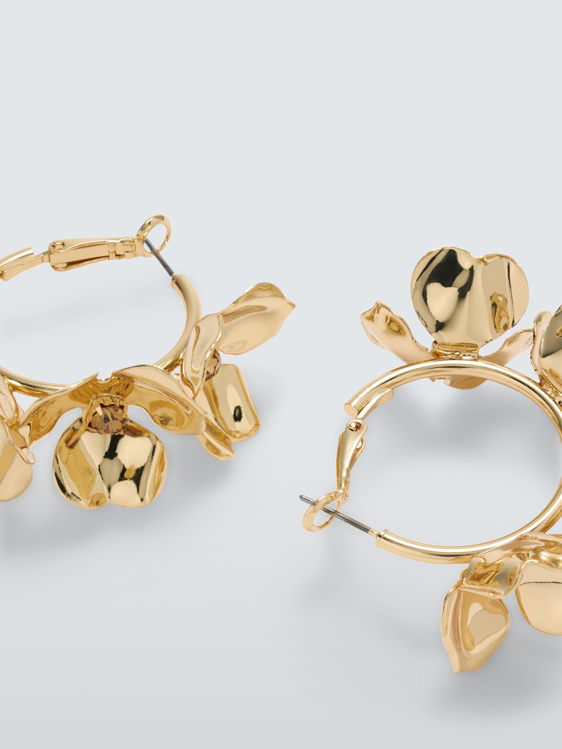 Product image 3 of 4, which shows John Lewis Polished Flower Cluster Hoop Earrings, Gold