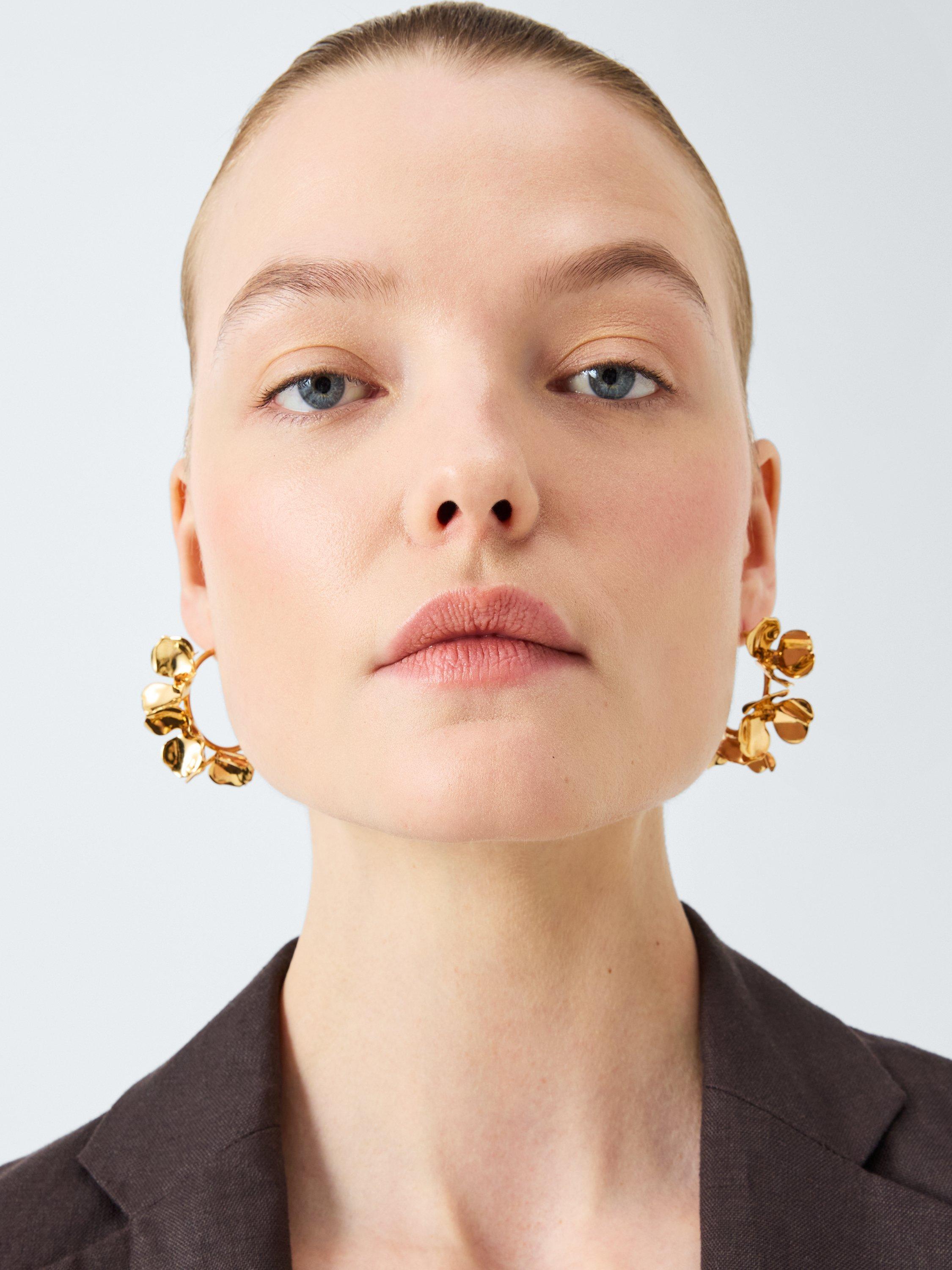 Product image 4 of 4, which shows John Lewis Polished Flower Cluster Hoop Earrings, Gold