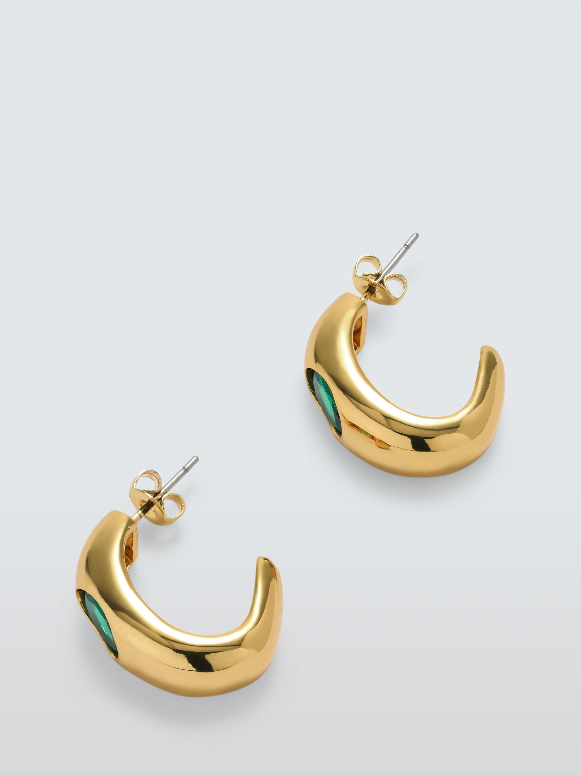 John Lewis Gemstone Demi Hoop Earrings, Gold/Green