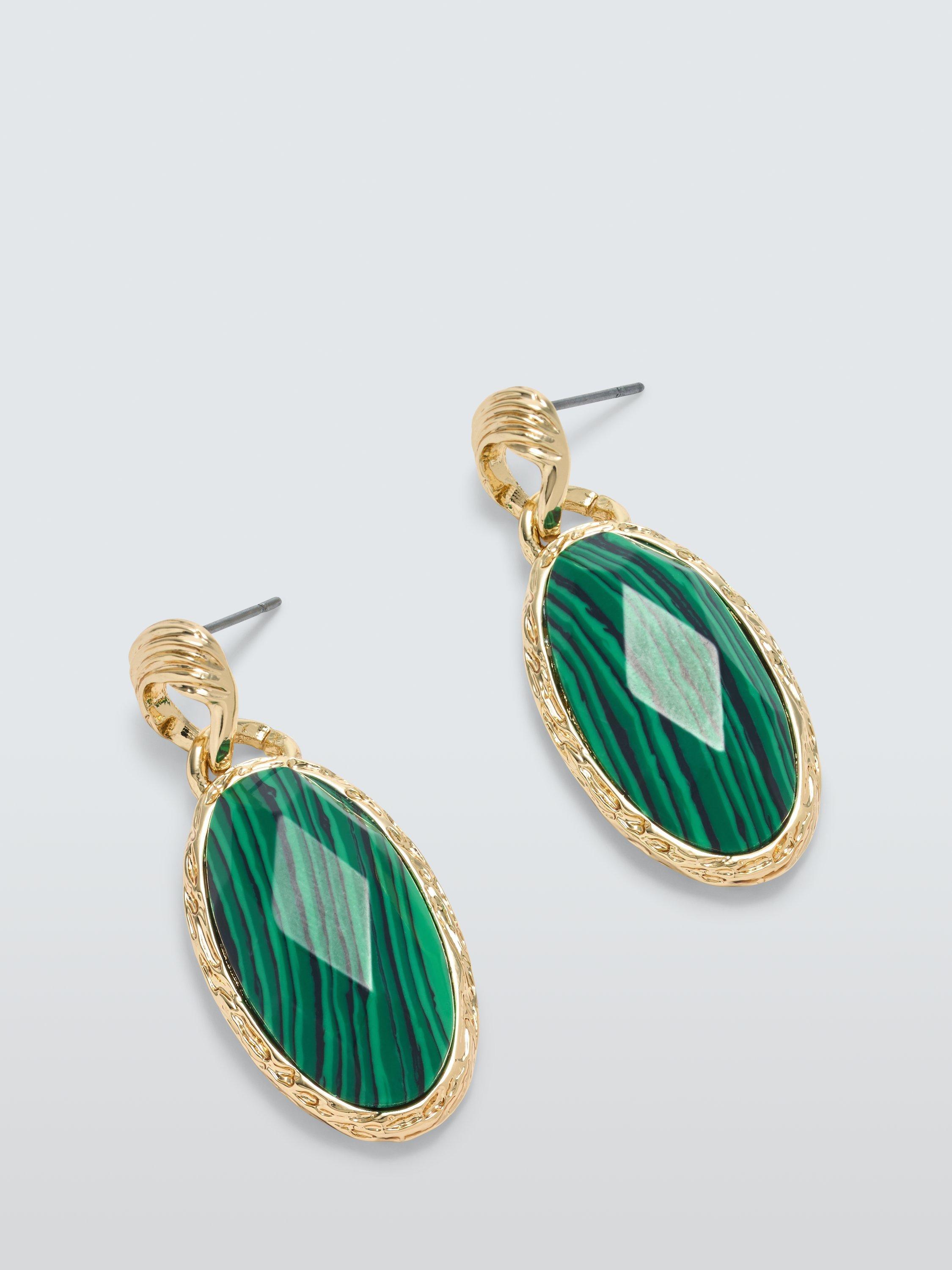 Product image 1 of 4, which shows John Lewis Malachite Oval Drop Earrings, Gold