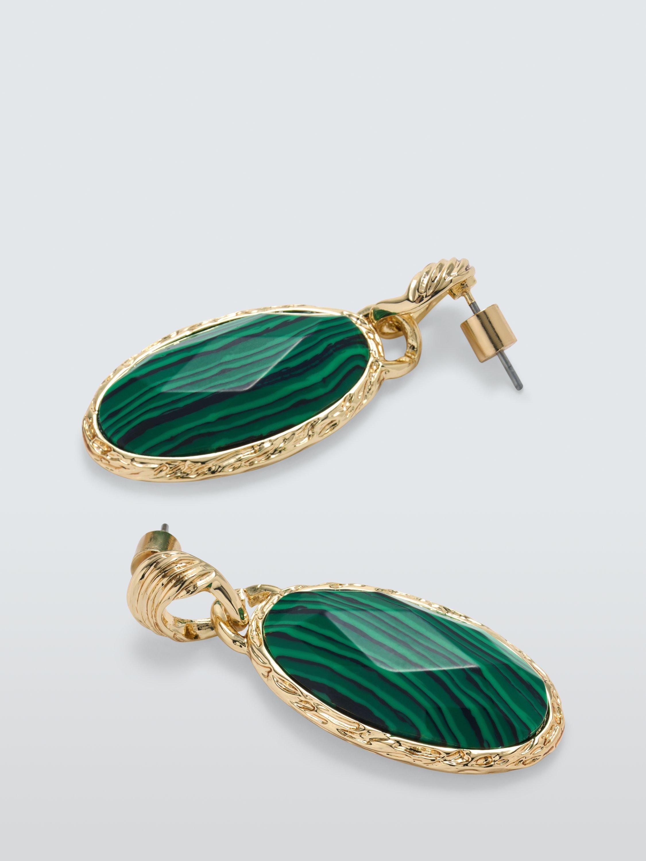 Product image 3 of 4, which shows John Lewis Malachite Oval Drop Earrings, Gold