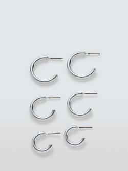 John Lewis Classic Hoop Earrings Set, Pack of 3, Silver, Silver