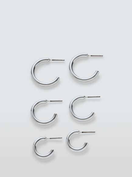 John Lewis Classic Hoop Earrings Set, Pack of 3, Silver, Silver