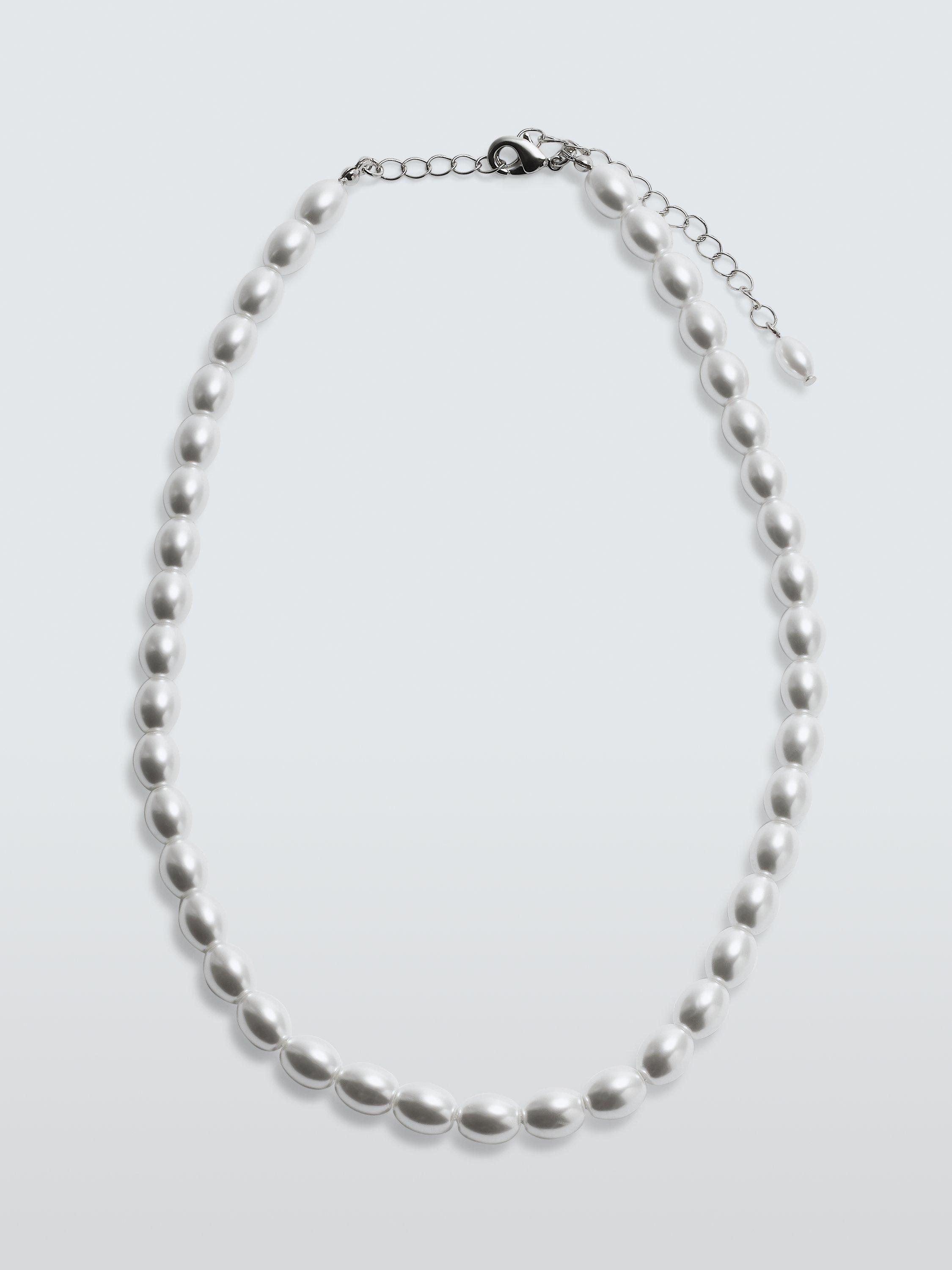 John Lewis Faux Oval Pearl Short Necklace, Silver