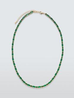 John Lewis Baguette Cut Cubic Zirconia Stone Necklace, Green, Gold/Green
