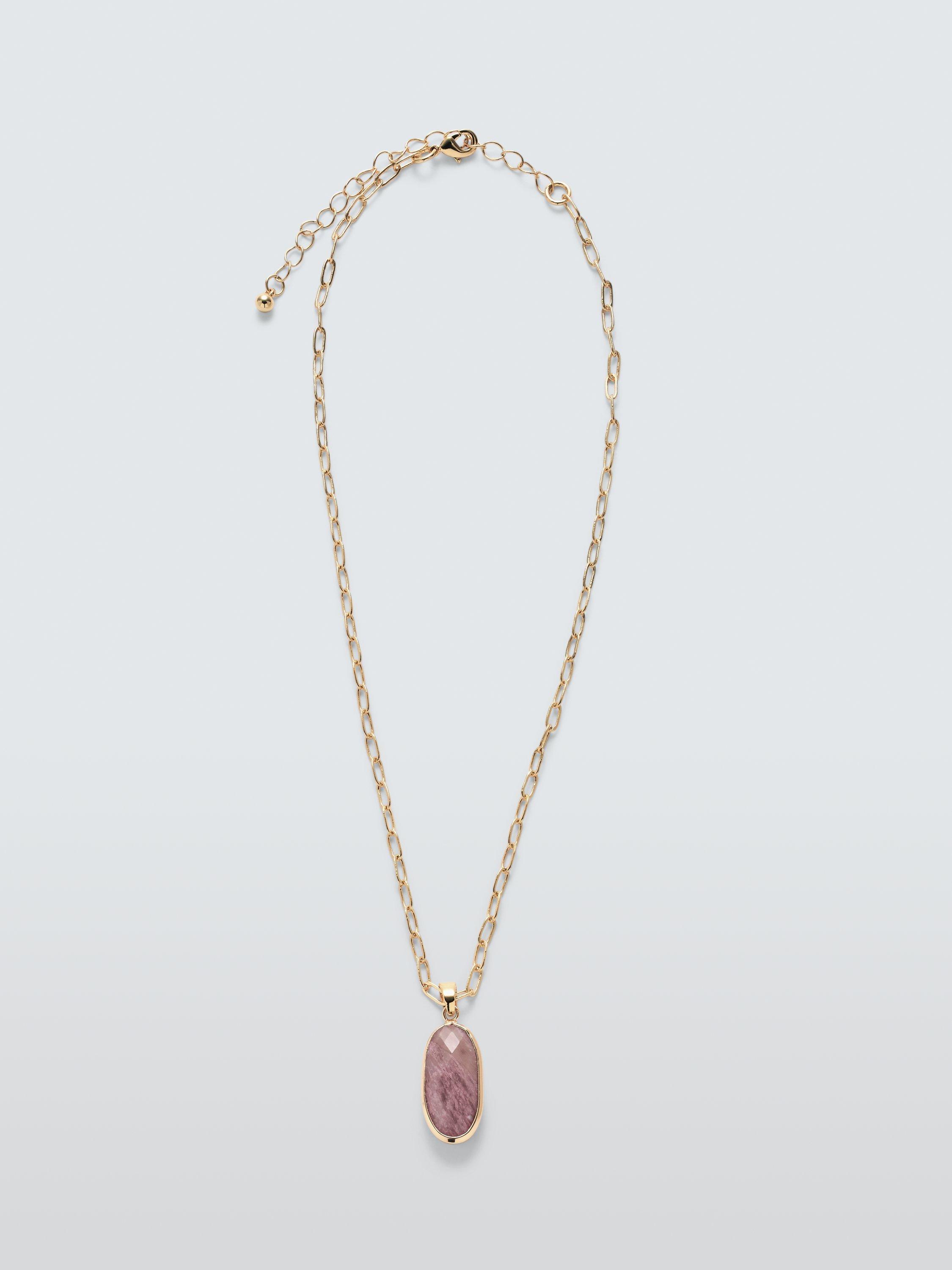 John Lewis Encased Oval Natural Stone Pendant, Pink/Gold