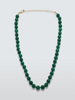 John Lewis Natural Green Agate Stone Beaded Necklace, Gold/Green, Gold/Green