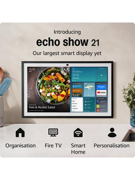 Amazon Echo Show 21 Smart Speaker with 21.5” Full HD Screen & Alexa+ Early Access Voice Recognition & Control with Alexa Voice Remote, White - view 2, White
