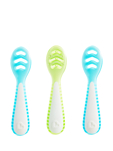 Munchkin Gentle Dip Multistage Weaning Spoon, Pack of 3, Blue/ Green