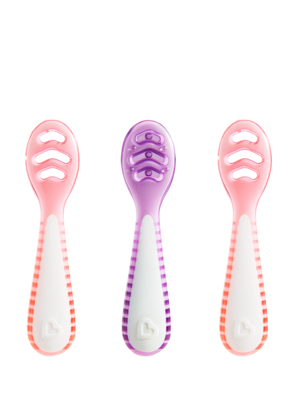 Munchkin Gentle Dip Multistage Weaning Spoon, Pack of 3, Pink/ Purple