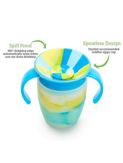 Munchkin Miracle 360 Tropical Print Sippy Cup, 7oz, Pack of 2, Groovy Grasshopper/ Radical Rainbow - view 2, Groovy Grasshopper/ Radical Rainbow