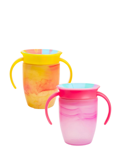 Munchkin Miracle 360 Tropical Print Sippy Cup, 7oz, Pack of 2, Cotton Candy/ Radical Rainbow, Cotton Candy/ Radical Rainbow