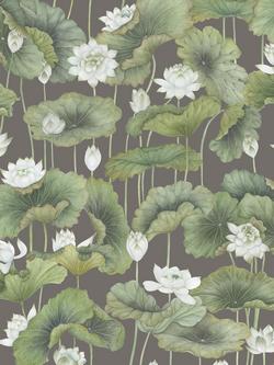 Cole & Son Lily Lotus Wallpaper, White On Charcoal