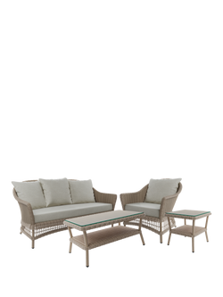 Laura Ashley Carrdale Woven Rattan 4-Seater Garden Lounging Set, Barley, Barley