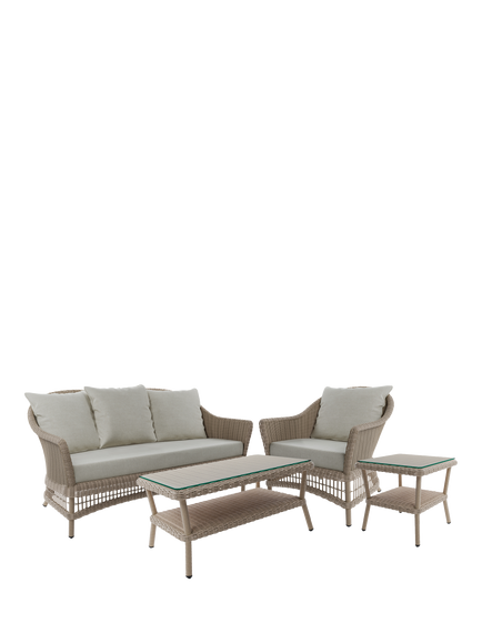 Laura Ashley Carrdale Woven Rattan 4-Seater Garden Lounging Set, Barley, Barley