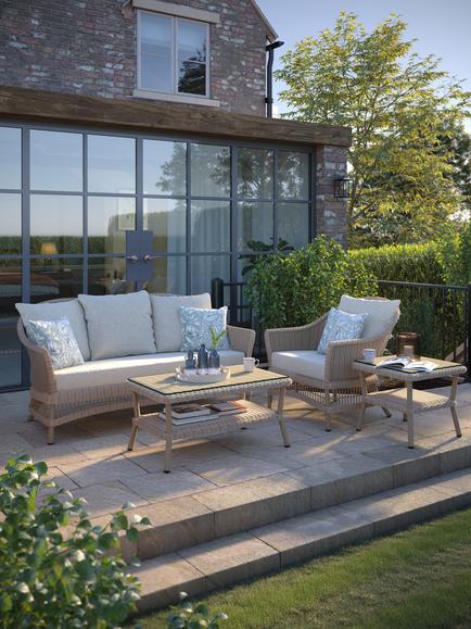 Laura Ashley Carrdale Woven Rattan 4-Seater Garden Lounging Set, Barley - view 2, Barley