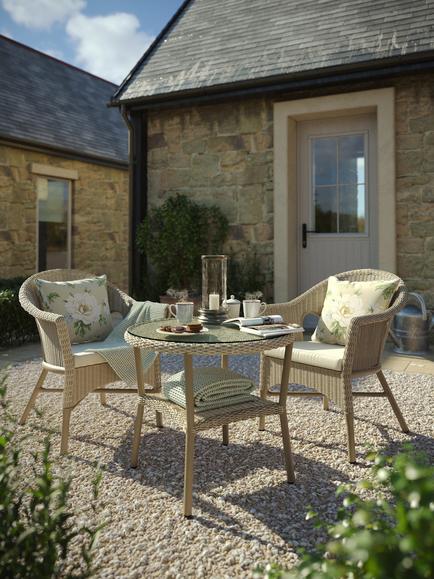 Laura Ashley Carrdale Woven Rattan 2-Seater Garden Bistro Set, Barley - view 2, Barley