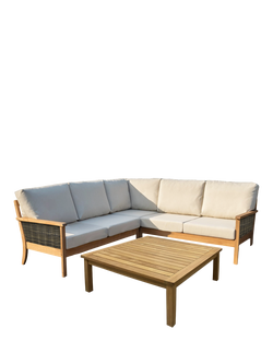 Laura Ashley Salcey Woven 5-Seater Teak Wood Corner Garden Lounge Set, Natural, Teak