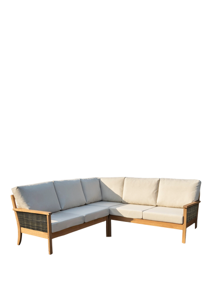 Laura Ashley Salcey Woven 5-Seater Teak Wood Corner Garden Lounge Set, Natural - view 2, Teak