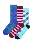 Happy Socks Lite Argyll & Stripe Socks, Pack of 3, Multi