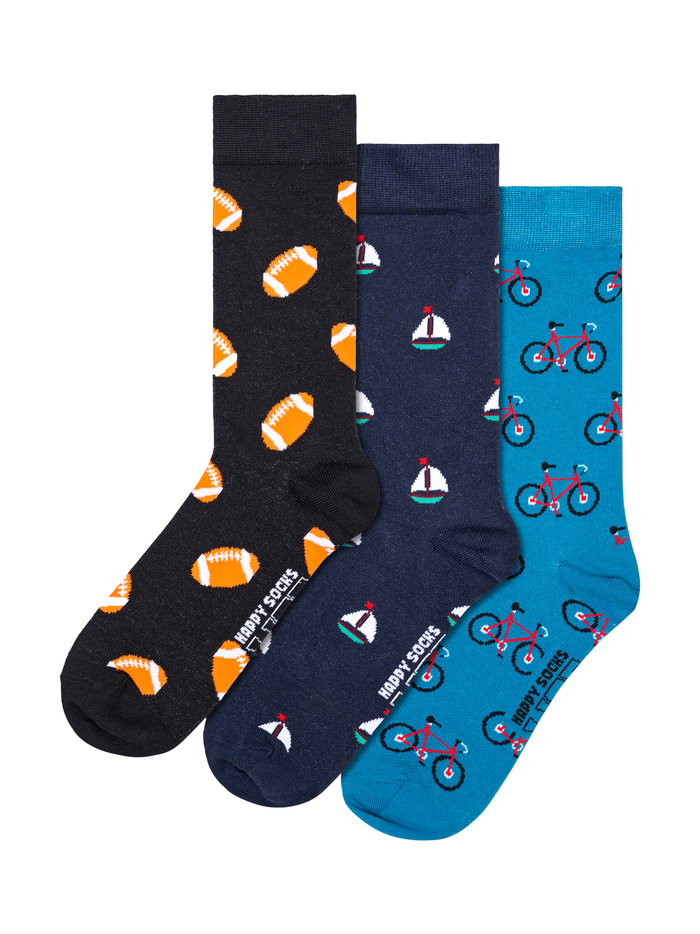Product image 1 of 1, which shows Happy Socks Lite Sports Socks, Pack of 3, Blue/Multi