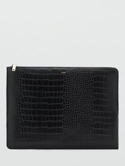 Mango Leonor Croc Effect Laptop Case, Black, Black