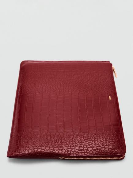 Mango Leonor Croc Effect Laptop Case, Red - view 2, Red