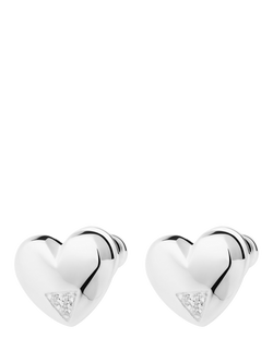 Toolally Art Deco Cubic Zirconia Heart Stud Earrings, Silver
