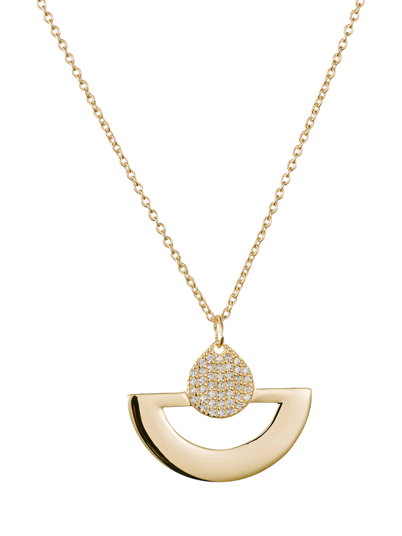 Toolally Mini Fan Cubic Zirconia Pendant Necklace, Gold