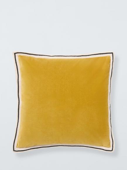 John Lewis Bordered Velvet Cushion, Ochre