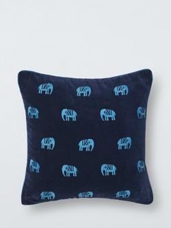 John Lewis Elephant Velvet Cushion, Navy