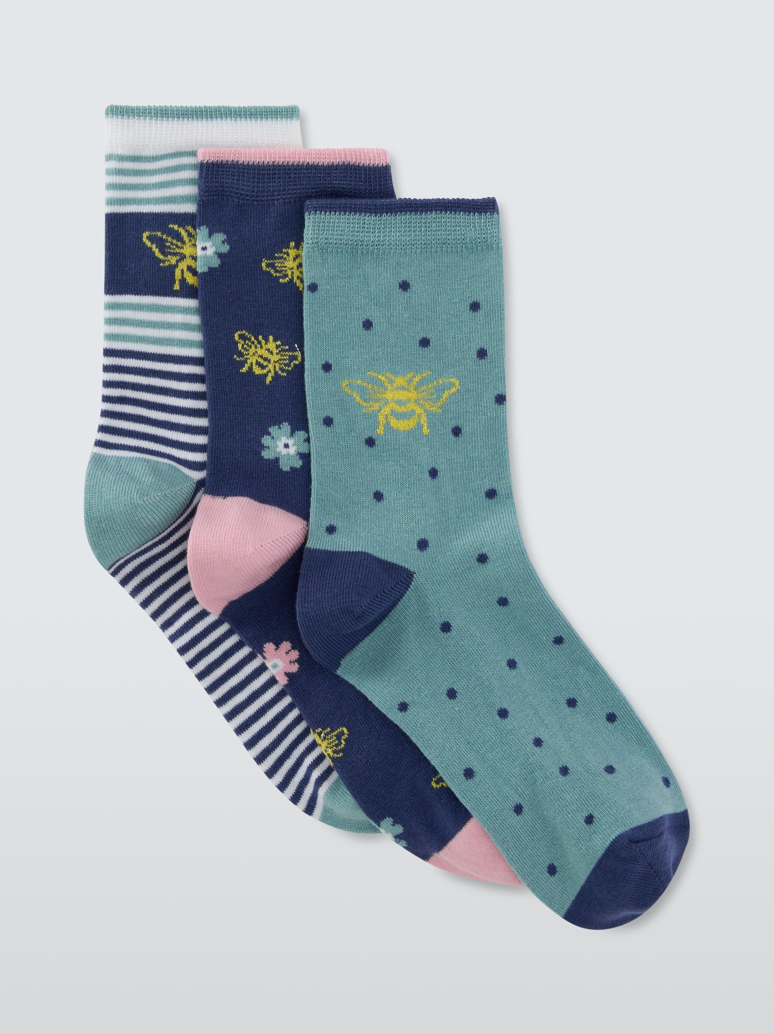Product image 1 of 2, which shows John Lewis Bee Organic Cotton Mix Ankle Socks, Blue