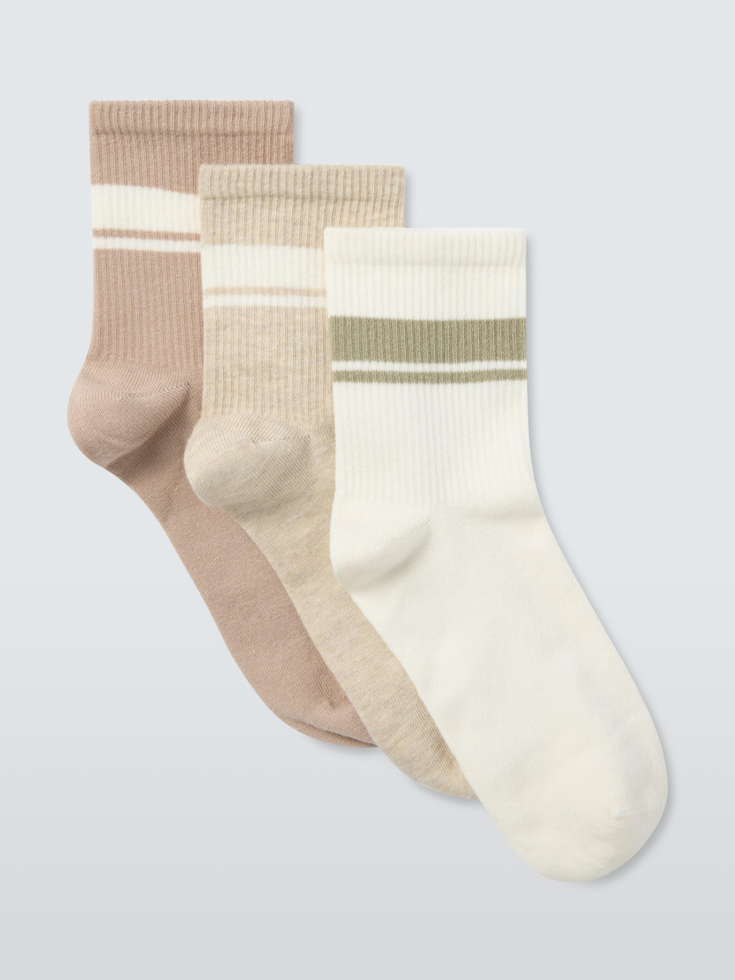 Product image 1 of 2, which shows John Lewis Stripe Organic Cotton Mix Ankle Socks, Neutrals