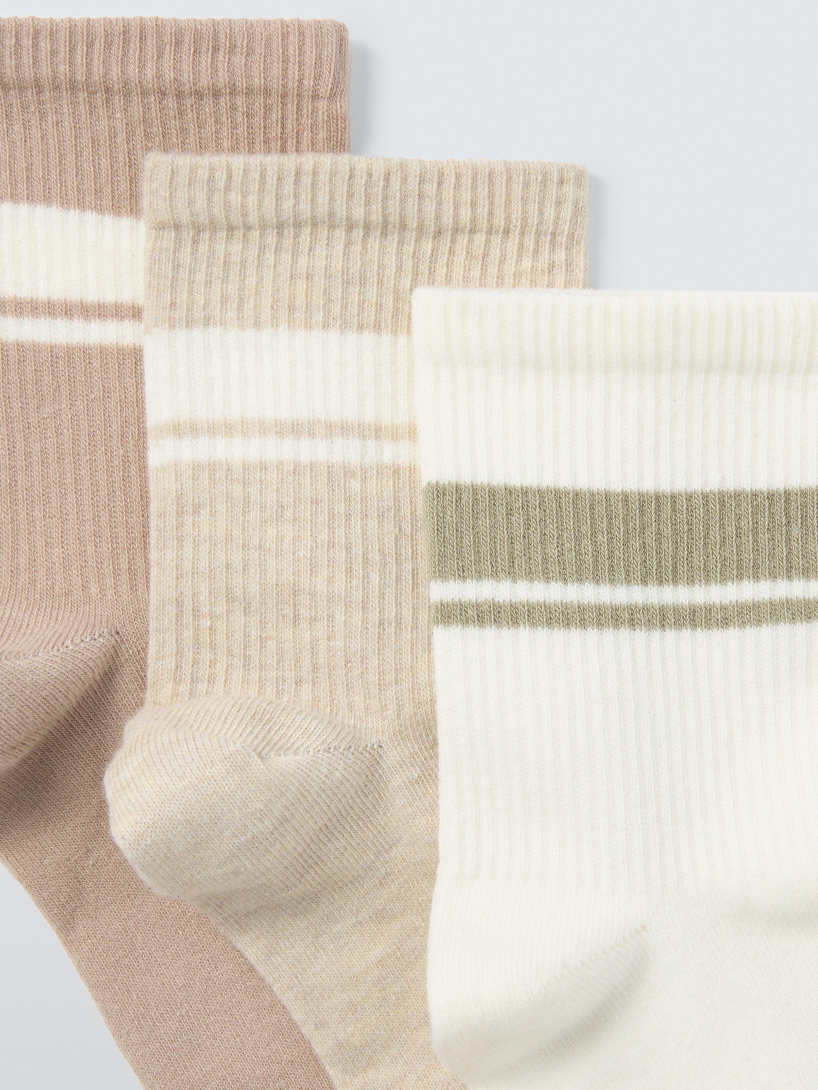 Product image 2 of 2, which shows John Lewis Stripe Organic Cotton Mix Ankle Socks, Neutrals